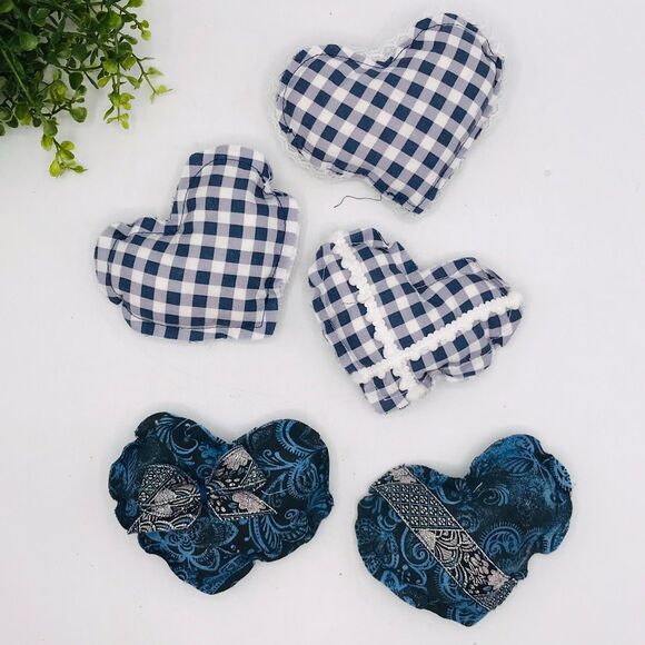 Handmade Other - Lot of 5 Hearts Bowl Fillers Coffee Table Island Blue Gingham Paisley 4.5x4 Inch